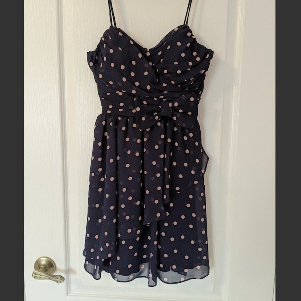 Navy Polka Dot Semi Formal Dress